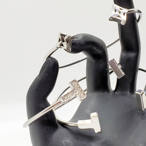 Lot of 3 silvertone bracelets clear white rhinestones black tie prom bride - Picture 3 of 4